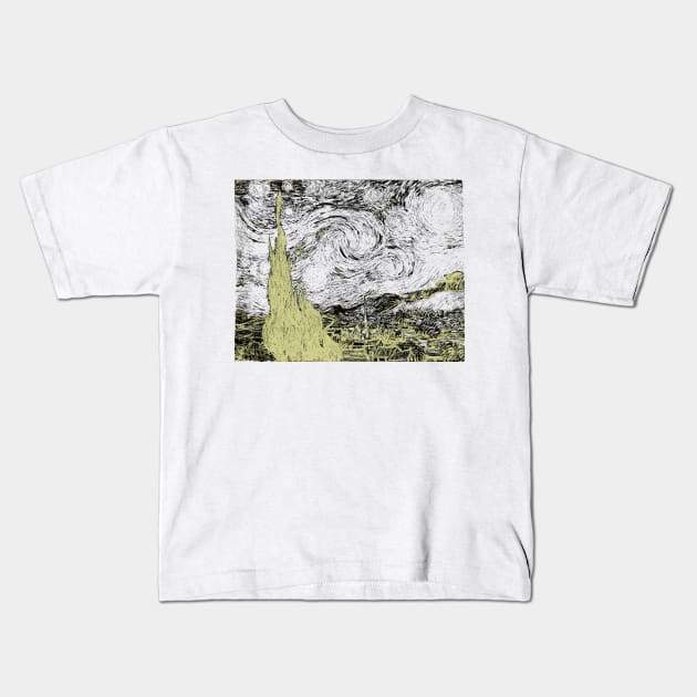 Starry Night Van Gogh Grunge Texture Kids T-Shirt by craftydesigns